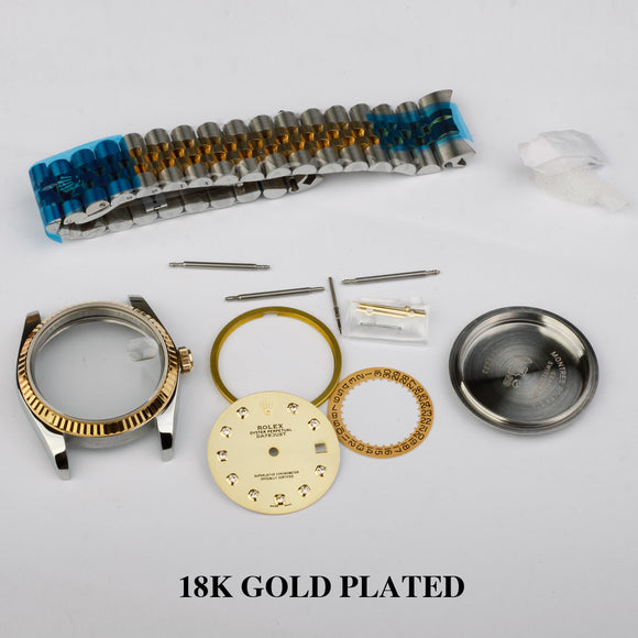 top quality real 18k gold plated date just  36mm case kit for 2824
