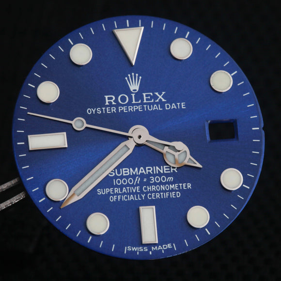 blue submariner 2836 diaL hands with overlay  original position window 27.8mm