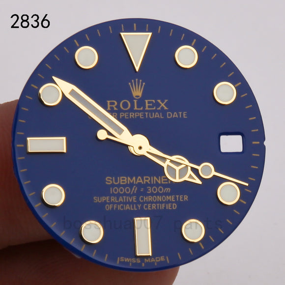 116613lb dial and hands fit 2836 2824 movement gold and blue submariner